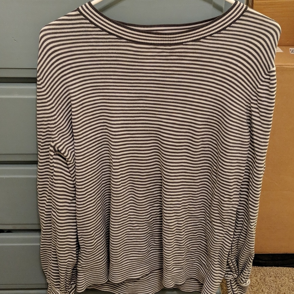 Sage green striped puff sleeve Loft sweater